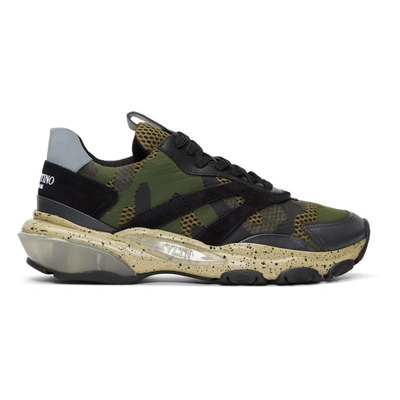 Valentino Garavani Camouflage Bounce Leather Trainers In Green