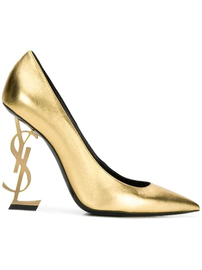 Saint Laurent 110mm Opyum Metallic Leather Pumps In Gold