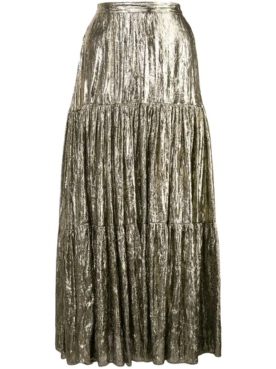 Michael Kors Tiered Metallic Silk-blend Lamé Midi Skirt In Gold