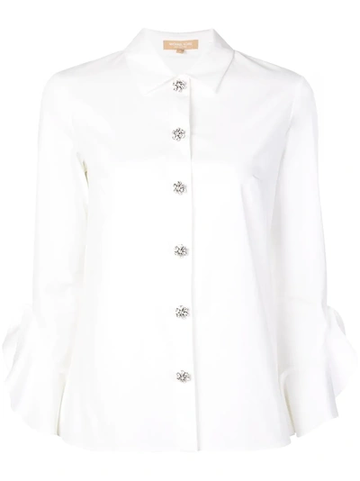 Michael Kors Jewel-buttons Long-sleeve Classic Stretch-poplin Shirt In White