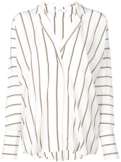 A.l.c Noreen Striped Long-sleeve Silk Top In White Black