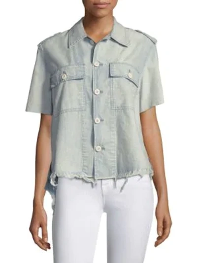 Amo Army Chambray Button-front Shirt In Splash