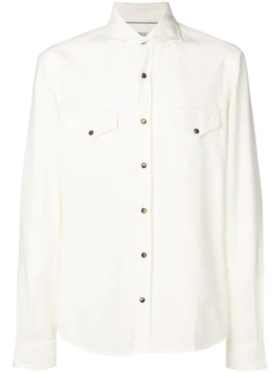 Brunello Cucinelli Men's Garment-dyed Easy Fit Casual Western Shirt In Cream