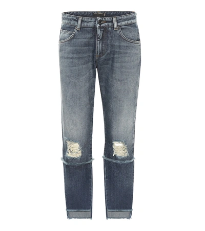 Dolce & Gabbana Distressed Mid-rise Cropped Jeans In Blue