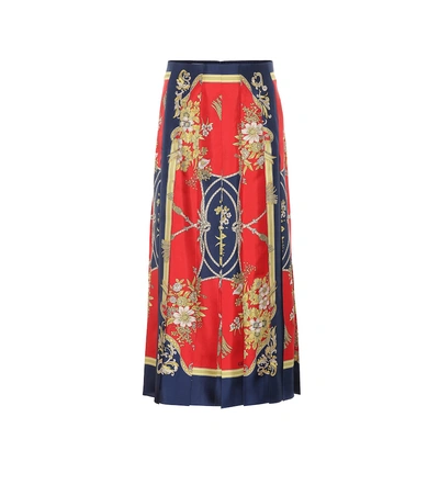 Gucci Silk Skirt With Flowers And Tassels Print In Red Multi
