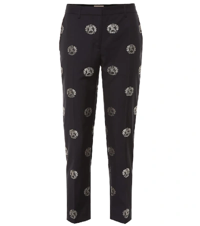 Burberry Embellished Mid-rise Wool Trousers In Blue