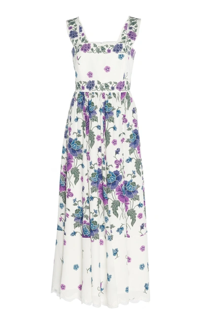 Andrew Gn Lace-trimmed Floral-print Silk Midi Dress