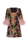 ANDREW GN FEATHER-TRIMMED FLORAL-JACQUARD MINI DRESS,725536