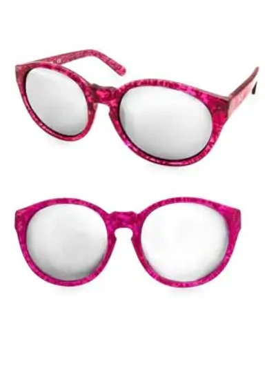 Aqs Women's 53mm Printed Daisy Round Sunglasses In Pink