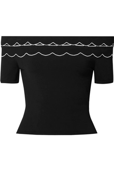 Alexander Mcqueen Off-the-shoulder Scalloped Stretch-knit Top In Black