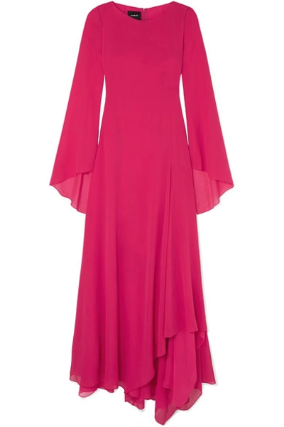 Akris Boat-neck Long-sleeve A-line Silk Dress In Pink