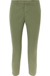 Nili Lotan Tel Aviv Cropped Stretch-cotton Twill Tapered Pants In Green