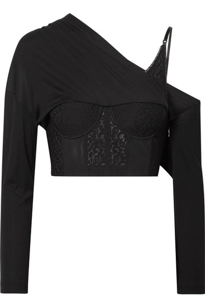 Alexander Wang Draped Modal-jersey And Lace Bustier Top In Black