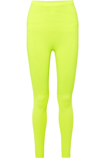 Adam Selman Sport Neon Yellow Ribbed-knit Leggings