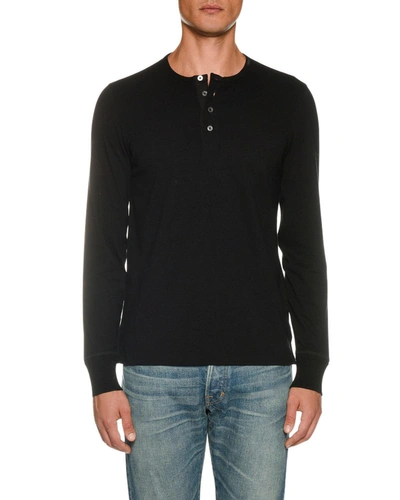 Tom Ford Men's Long-sleeve Henley Shirt In Black