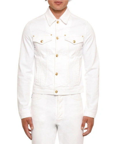 Versace Men's Long Sleeve Jean Jacket In White Pattern