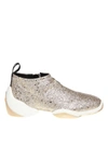 GIUSEPPE ZANOTTI SNEAKERS IN GLITTERED FABRIC PLATINUM COLOR,10812407