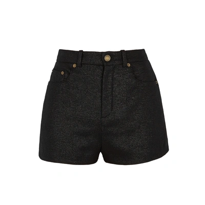 Saint Laurent Black Metallic-weave Wool-blend Shorts