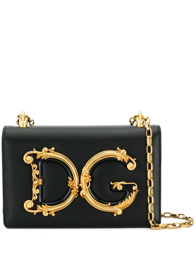 Dolce & Gabbana Nappa Leather Dg Girls Shoulder Bag In Black