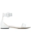 Jimmy Choo Jaimie Flat White Nappa Leather And Clear Plexi Sandal With Round Buckle Fastening