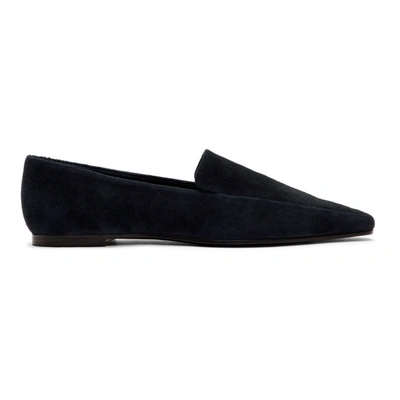 The Row Minimal Flat Suede Loafers In Blue