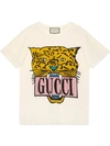Gucci Oversize Cotton T-shirt With Tiger In Neutrals