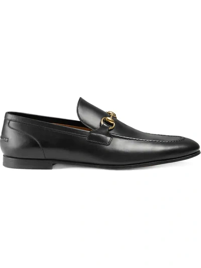 Gucci Polished Black Leather Loafers With Gold-tone Horsebit Detail