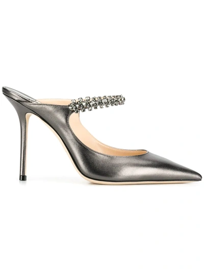 Jimmy Choo Decollete Bing 100 Anthracite With Crystal Strap In Neutrals