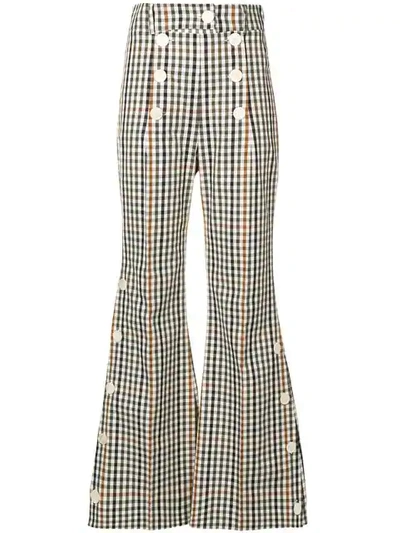 A.w.a.k.e. Gingham Check Flared Trousers - 大地色 In Neutrals