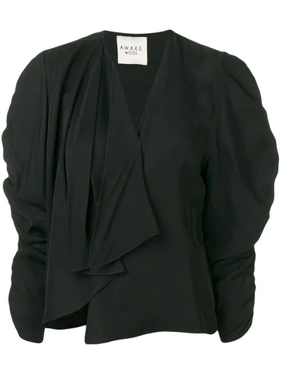 A.w.a.k.e. Asymmetric Gathered-sleeve Top In Black