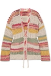 ETRO SILK GEORGETTE-TRIMMED STRIPED COTTON AND LINEN-BLEND CARDIGAN
