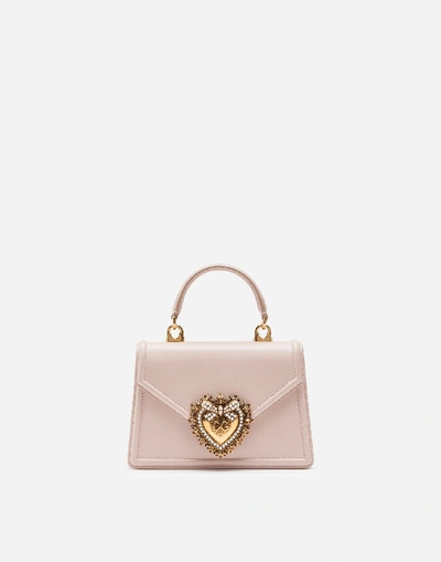 Dolce & Gabbana Small Smooth Calfskin Devotion Bag In Pale Pink