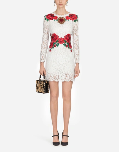 Dolce & Gabbana Rose-embroidered Lace Mini Dress In White