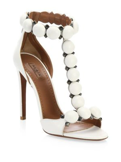Alaïa Women's Bombe T-strap Leather Sandals In Blanc