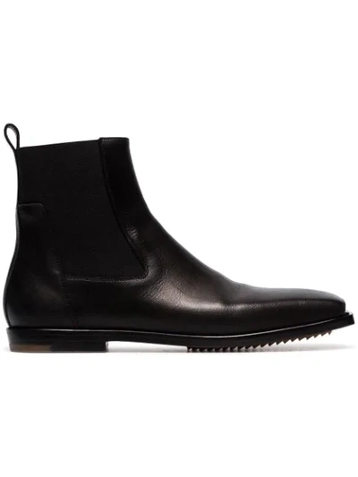 Rick Owens Black Square Toe Leather Ankle Boots