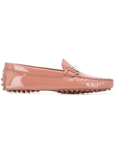 Tod's Gommini Double T-bar Patent Leather Loafers In Pink