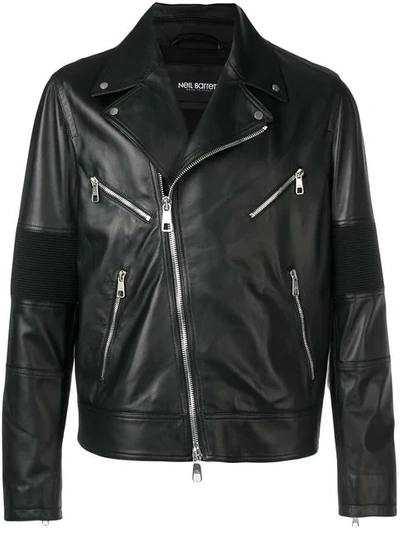 Neil Barrett Men's Biker Knit Leather Jacket In Black