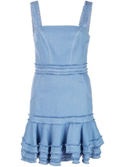 Alexis Judith Linen Sleeveless Ruffle Mini Dress In Blue