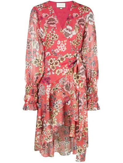 Alexis Sidony Floral-print Ruffled Crepe Dress In Red