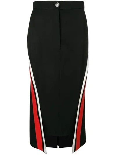 Alexander Mcqueen Racer-striped Wool Midi Pencil Skirt In Black