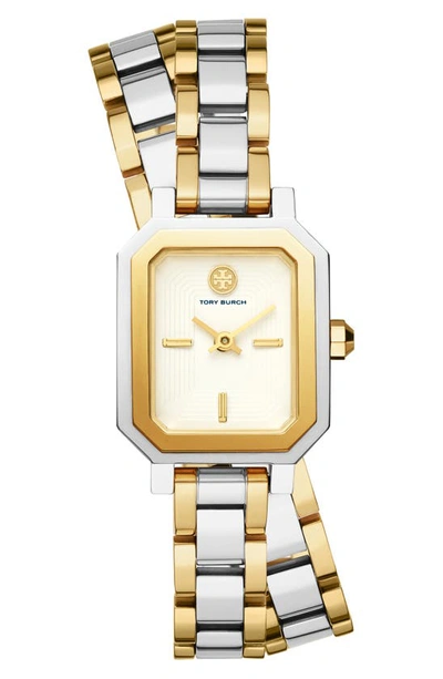 Tory Burch Robinson Wrap Bracelet Watch, 22mm In Gold/ White/ Silver