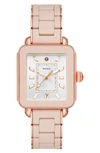 Michele Deco Sport Rose Gold-tone Desert Rose-wrapped Silicone Watch, 34mm X 36mm In Pink/ Silver Sunray/ Pink Gold