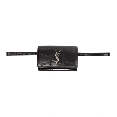 Saint Laurent Kate Maxi Crocodile-effect Leather Belt Bag In 1000 Black