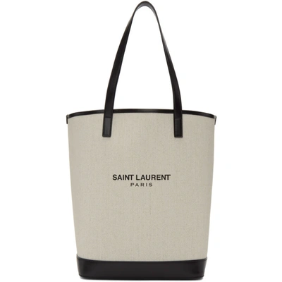 Saint Laurent Teddy Leather-trimmed Printed Canvas Tote In Neutrals