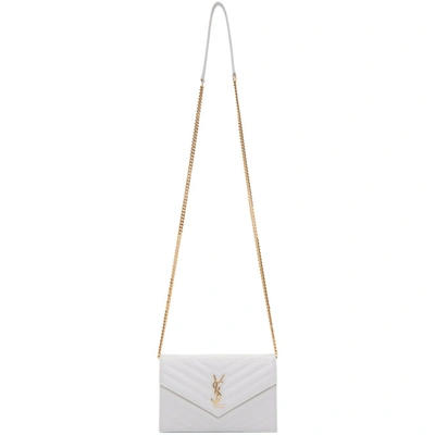 Saint Laurent Off-white Monogramme Envelope Chain Wallet Bag In 9207 White