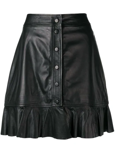 Ganni Rhinehart Ruffle-trimmed Leather Mini Skirt In Black