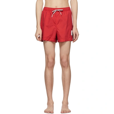 Thom Browne Slim-fit Short-length Stripe-trimmed Swim Shorts In Red
