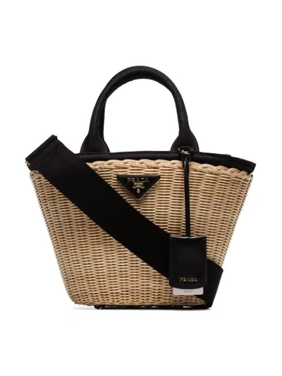 Prada Beige And Black Midollino Woven Bag In Neutrals