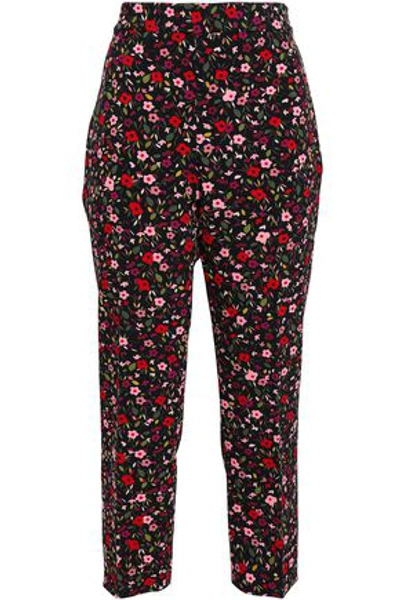 Kate Spade Woman Ma Cherie Floral-print Stretch-crepe Tapered Trousers Black