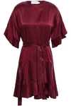 ZIMMERMANN ZIMMERMANN WOMAN FLUTED SILK-SATIN MINI DRESS BURGUNDY,3074457345620046957